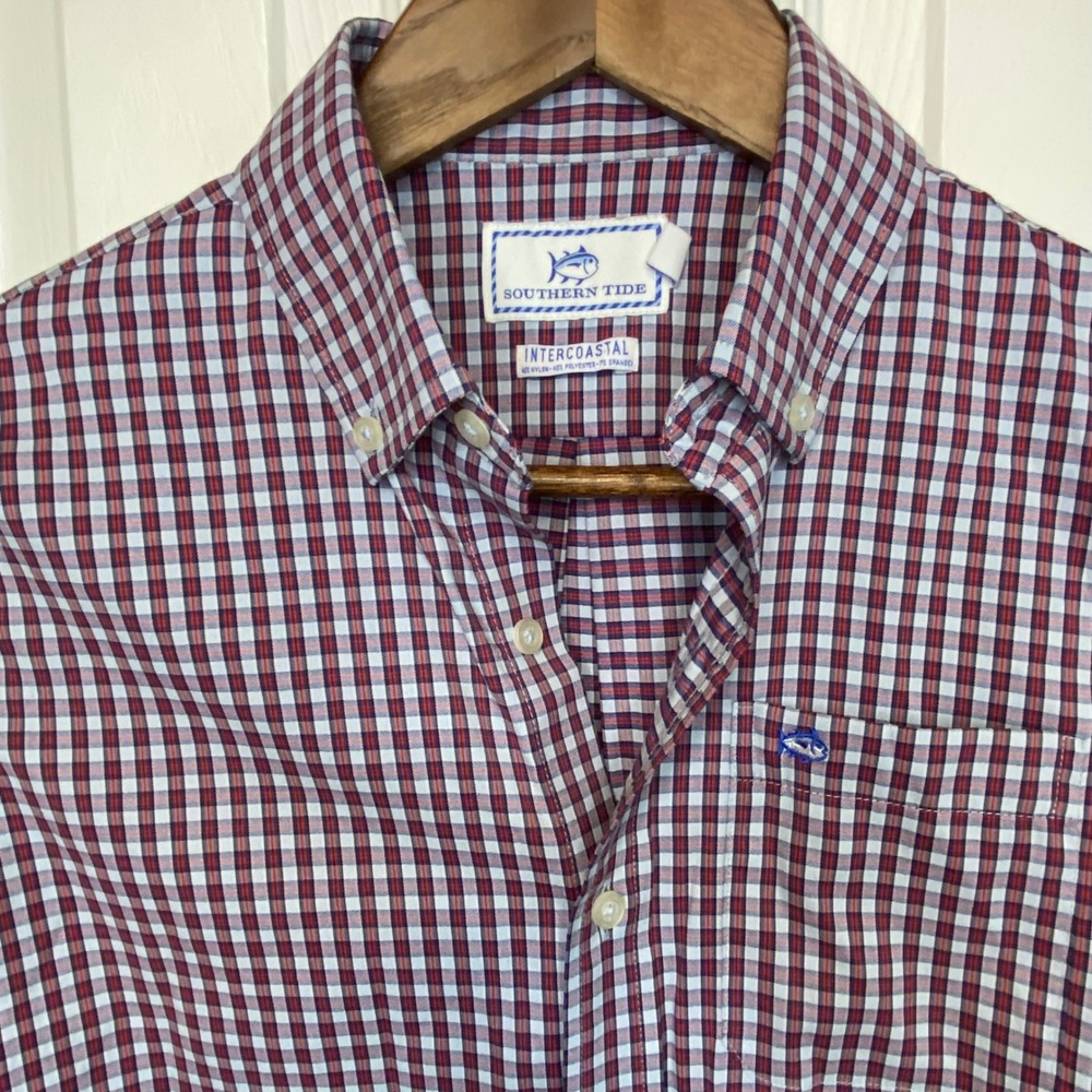 Southern Tide Boys Large 12 14 Intercoastal Performance Button Down Shirt Red
